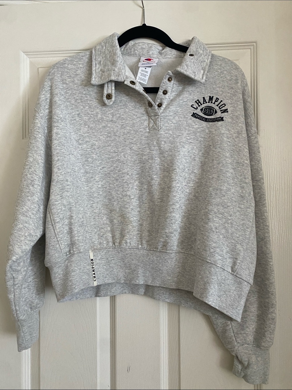 Champion Light Gray Snap-Front Polo Collar Sweatshirt